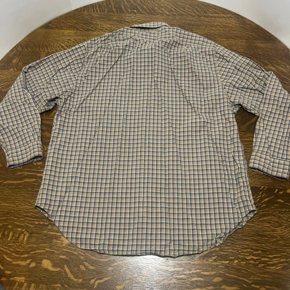 Ralph Lauren Polo Jeans Co Shirt Mens XL Blue Tan Plaid Cotton Button Down